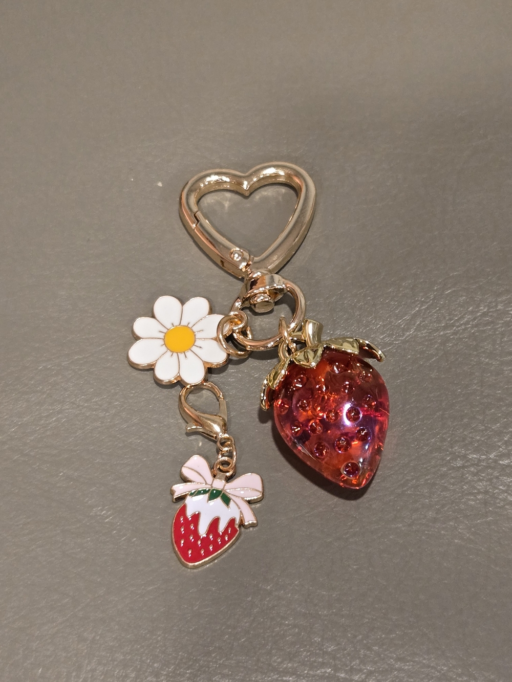 Strawberry & Daisy Keychain Bag Charm - Pink/Red